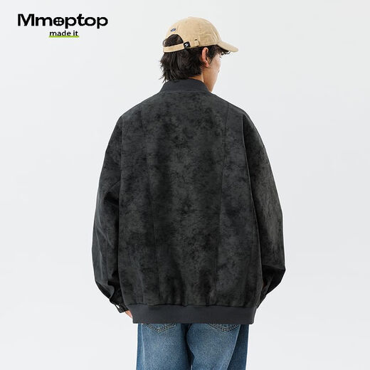 MMOPTOP American PU leather baseball jacket men's spring and autumn trendy handsome work jacket top 6211 black M