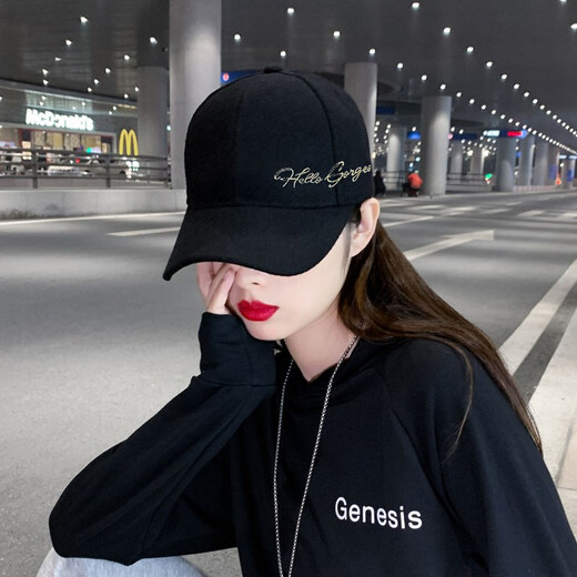 Xu Yanxi Hat Women's Spring and Autumn Korean Version Trendy Versatile Peaked Hat All Seasons Face Covering Sun Protection Sun Hat Internet Celebrity Baseball Cap Side HELLO Style Black One Size Adjustable