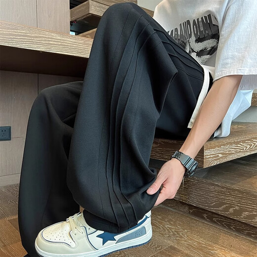 顶峰保罗（Dingfengbaoluo）休闲裤男春夏季潮牌宽松直筒百搭透气运动阔腿长裤子9789麻灰XL