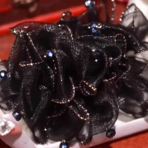 Elegant and elegant hair accessories, organza large intestine hair ring, high-end hair rope, ball hair, flower headdress, black