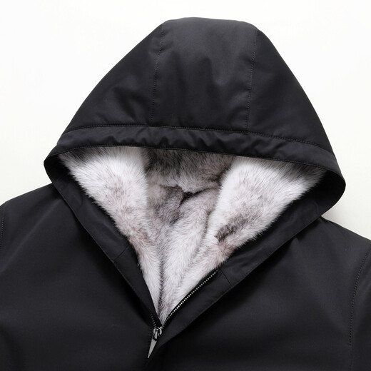 
Kaniti Quality Park Over Men's Danish Cross Mink Full Mink Inner Bottom Hooded Coat Mid-length Business Warm Jacket Black 5XL