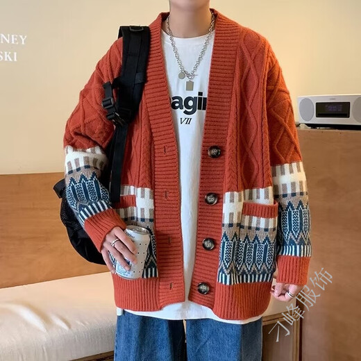 格润欧尚日系开衫毛衣男女秋冬款复古学生百搭字母刺绣慵懒中长款针织衫外 轩潮社677杏色 M