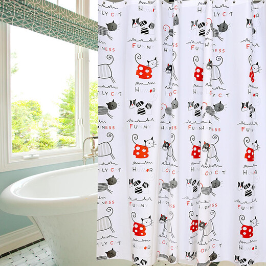 DIYIN Bathroom Thickened Shower Curtain Fabric Mildew-proof and Waterproof Shower Curtain No Punching Bathroom Partition Curtain Door Curtain Window Curtain Cat 120*180cm