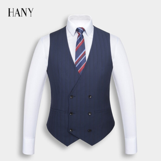 HANY Suit Vest Men's Australian Imported Wool Fabric Men's Lightweight Formal Vest Vest Orea Blue [Double Row Three Buttons] 48