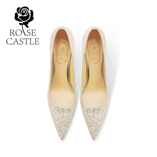 ROSE CASTLE婚宴鞋 渐变水晶婚鞋女成人礼服高跟鞋主婚纱日常 银河白金（5.5cm）R6627 36