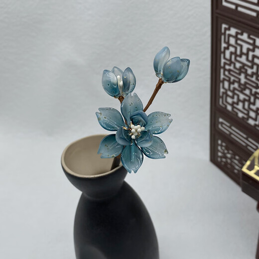 Wanbaozi ink color antique style hairpin Hanfu hair accessories cheongsam hairpin retro headwear step shake classical hairpin glass braided flower ink color wooden hairpin