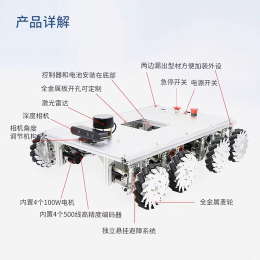 WHEELTEC Wheel Fun Technology Eight-wheel Drive McNum Wheel ROS Small Car Robot Smart Car Chassis omnidirectional Moving Independent Suspension Obstacle Avoiding and Shock Absorbing Top-fitting Edition Basic Package With Model Aircraft Remote Control