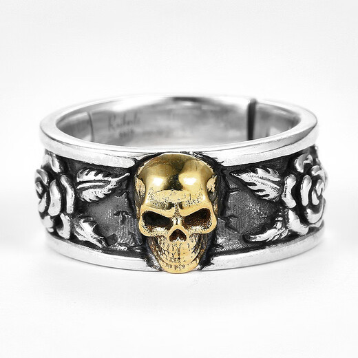 Bucklele retro skull ring men's trendy personalized men's single ring gold index finger ring anti-Tai silver open finger J653 platinum adjustable opening