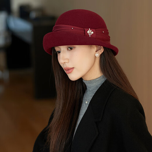 Xiangxue Yuxiu high-end French wool hat for women autumn and winter 2025 new elegant versatile felt hat Hepburn style face-showing small hat for women camel M (56-58cm)