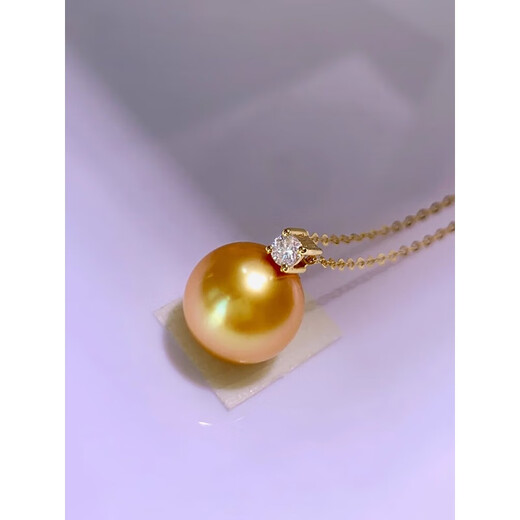Fat Donglai's same style South Sea gold bead pendant, Philippine seawater pearl and shell bead necklace, 18K gold plated and diamond-plated, Princess style South Sea gold bead pendant, 16mm