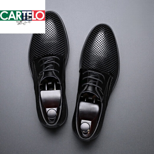 Cartelo Trendy Marke Sandalen Echtes Leder Sommer hohl atmungsaktueller innerer formaler Lederschuhe für Männer Geschäfte Casual Hole Schuhe atmungsaktive schwarze 9928 Sommer Hollow Flat Heel Style 39