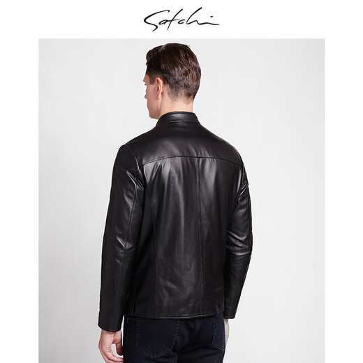 Sachi Satchi [lange Zeit ohne Falten] Herren-Leder-Leder-Jacke für Herren Herumn Neue Style Business Sheepselbe hübsches Stand-up-Halsband-Lederjacke Herren klassischer Stand-up-Halsband Schwarz M 48/170