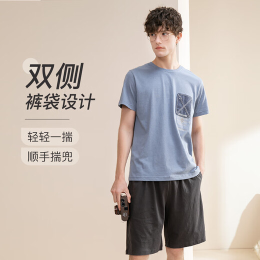 
Fenten pajamas men's pure cotton fashion summer pullover round neck sports style short-sleeved home clothing set