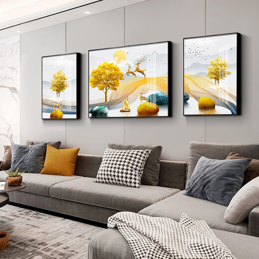 Xiaolulin Moderna Simple Living Sala Decoración Estilo nórdico Sofá Fondo de pared Mural Pintura Mural Luz de pared de West Luxury Resumen Pintura colgante Hanging 3-Full Doble Completa 14134 Pintura de tela en el medio 80*60 en ambos lados 40 Negro marco