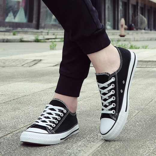 Lorenbon Canvas Chaussures pour hommes et femmes Chaussures pour femmes de printemps et d'été Low Top Board Chaussures sportives polyvalentes pour les étudiants couples chaussures de course [hommes classiques et femmes] 6621 Black 41 Men's Style (Wide Foot Fat Shot One Taille plus grand)