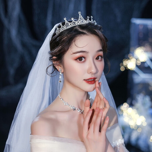 Dingjing Crown Birthday Wedding Crown Certificate Proposal Veil Bridal Wedding Dress Ceremony Internet Celebrity Super Fairy Style Headwear Model Crown + Veil