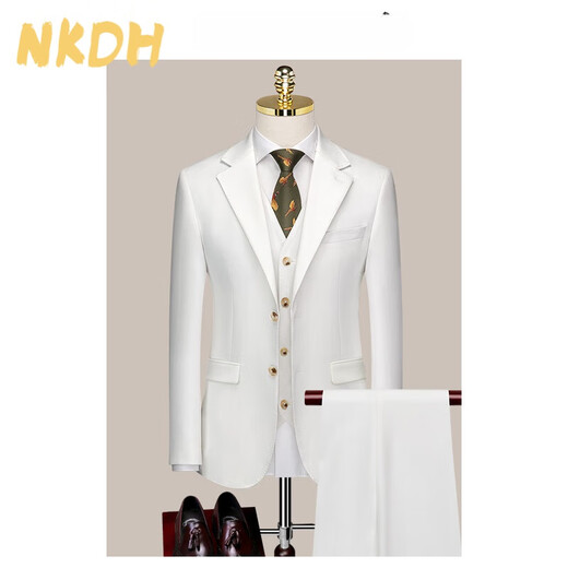 NKDH brand suit men's suit three-piece slim business formal dress handsome groom wedding white suit customization white (suit + vest + trousers) XL /50