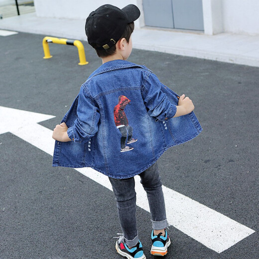 Boys' denim shirt long-sleeved medium and large children's shirt 2019 autumn new boys' bottoming shirt autumn clothing children's tops Western style medium and long Korean version 1902 astronaut 160 (recommended height 150cm)