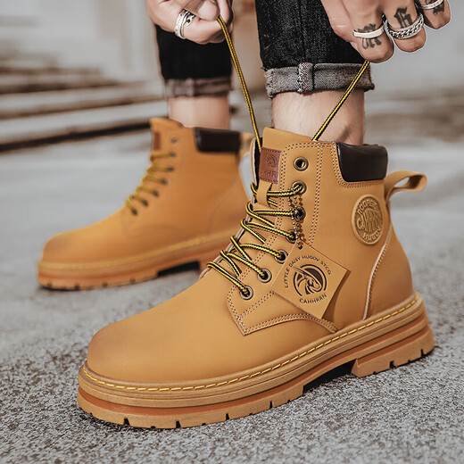 Changxiang Huili Martin Boots Herren Frühling und Sommer 2025 Neue Hochsportarten und Freizeitschuhe dicker alleiniger Leder wasserdichte Arbeitspeakschuhe Männer gelb 42