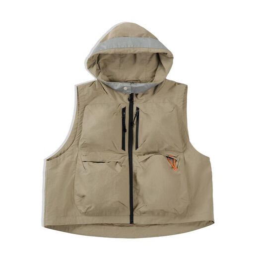 Madden Workwear Multi-pocket Hooded Vest Men's Jacket Sleeveless Outdoor Functional Wind Stacked Vest Vest Fishing Suit Khaki M