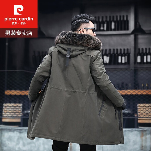 Pierre Cardin mink liner men's fur all-in-one genuine mink coat mid-length Haining whole mink removable fur coat mink liner fur sleeves military green outer cover XXL/180