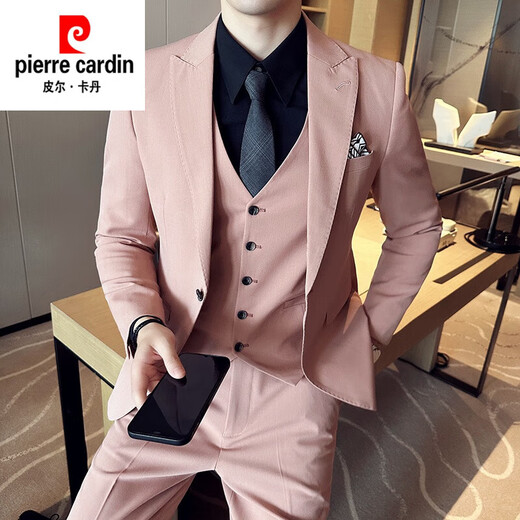 Pierre Cardin wedding suit men's formal wedding groom handsome lapel casual host suit jacket orange pink single suit S recommended 90Jin Jin is equal to within 0.5 kg