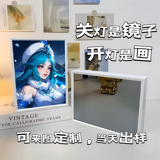 王者荣耀镜子灯光画书房小夜灯摆件卧室床头礼物三色氛围灯送闺蜜 15122 刘备 镜子白框16.5*21插电款