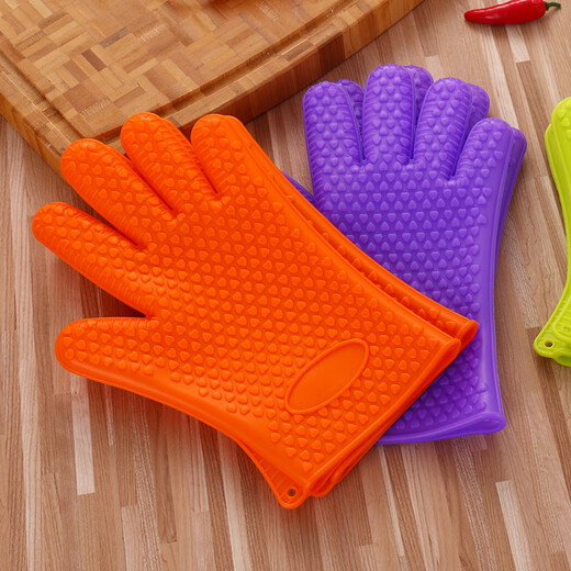 Olodo German silicone anti-scald gloves, high temperature resistant, heat-proof gloves, microwave gloves, oven insulation gloves, non-slip gloves, 2-pack of anti-scald gloves (glare purple)