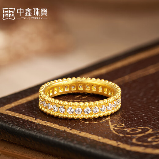 Zhongxin Jewelry Gypsophila Zircon Gold Ring Full of Diamonds and Zircon Beads Ring Pure Gold Jewelry for Girlfriend’s Birthday Goddess Day Gold Weight 4.98 Grams (10 Circle Size)