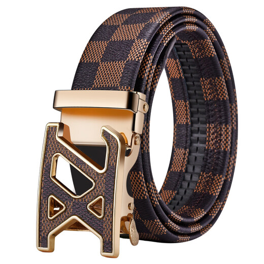 
KRCK2024 new Valentine's Day Men's Leather Belt Casual Belt Youth Valentine's Day Suit Trousers Belt Gray Plaid Silver Buckle L 120cm