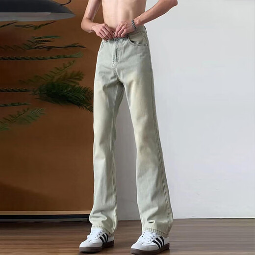 迪伽达美式复古黄泥牛仔裤微喇加绒牛仔裤男秋冬炸街秋季裤子男休闲直筒 DFFS-749黄泥色 M【建议95斤-110斤】