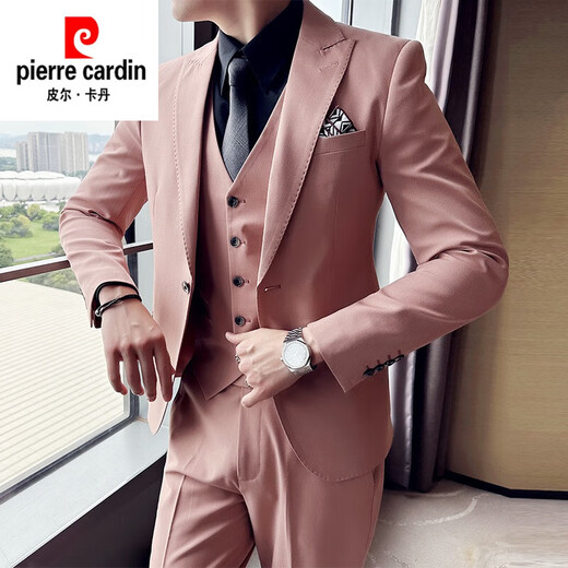 Pierre Cardin wedding suit men's formal wedding groom handsome lapel casual host suit jacket orange pink single suit S recommended 90Jin Jin is equal to within 0.5 kg