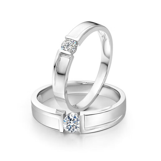 AVHE white 18K gold platinum pair of rings for men and women, real diamond rings, business brushed tight grip, cultured diamond ring, wedding gift, women's ring, white 18K gold tight grip - 10 points of diamonds in total, ring size optional