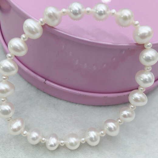 Drops of water form freshwater pearl bracelets, retractable elastic rope pearl bracelets, easy to wear and practical gifts, 3-4mm+7-8mm white pearls