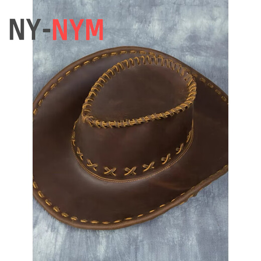 NY-NYM西部风手工纯部风牛仔帽疯马皮户外哈雷礼帽真皮男士遮阳骑士帽子 复古棕