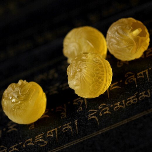 Flying Goose Dragon Beads Pixiu Beeswax Natural Carved Beads Amber Round Beads Accessories Loose Beads Single Beads Bracelet with Beads Picture Color Natural Pixiu Beads 12mm 1 Piece
