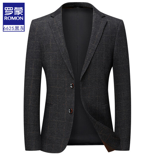 ROMON High-End-Freizeitanzug Herren-Anzugjacke für Frühling, Herbst und Winter, koreanische Version, schmaler Business-Herren-Strick-Stretch-Streifen, schwarz und grau kariert, 6625 XL 180, empfohlen 135–150 Jin Jin entspricht 0,5 kg