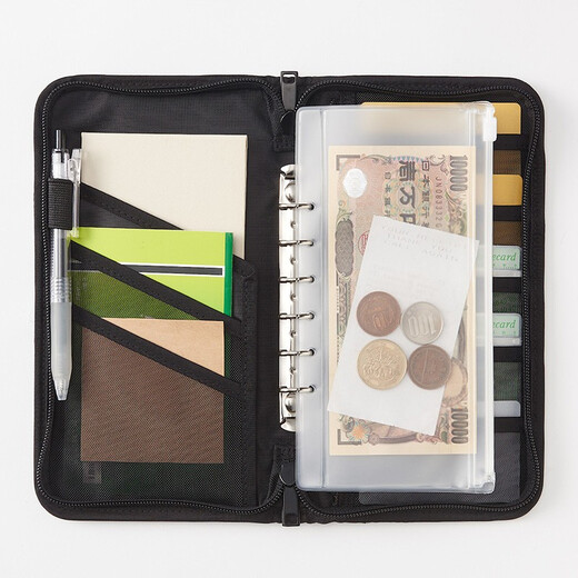 无印良品（MUJI） 聚酯纤维 护照夹 带透明内袋驾驶证行驶证件护照本卡包 ZF0S114 黑色 约宽23.5×长13×厚度2.5cm