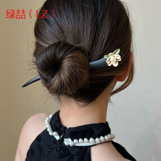 Green orchid headdress, wooden hairpin, hair ornament, ball head, Chinese style cheongsam accessories, tea dress hairpin, gift for wife on Chinese Valentine's Day, 1 piece of gardenia flower