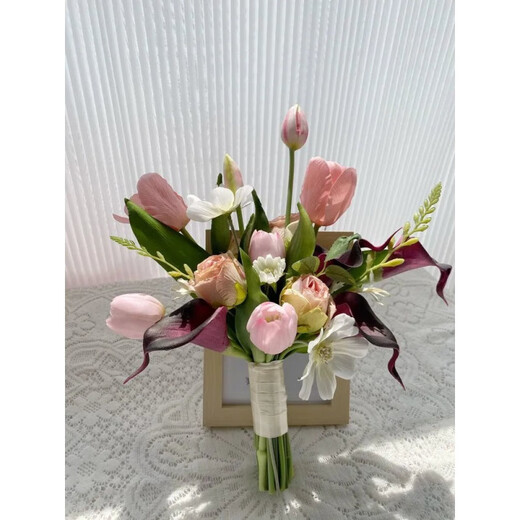 Tulips, calla lilies, bouquets for certificates, fake flowers, artificial flowers, photography props, wedding Korean bridal bouquets HD-Tulips + 3d Phalaenopsis