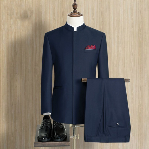 Yuanjie zhongshan costume jeune col chinois de slim chinois costume de style chinois tang costume de mariée chinoise vêtements masculins noirs de la placque brillant (top + pantalon + chemise) 175b