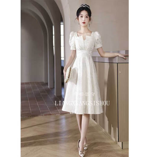 Seidler Evening Dress Light Luxury Niche High-end Engagement White Daily Wear Stunning Princess Dress Adult Ceremony Girl Host Off-White M (Recommended 96-105 Jin [Jin equals 0.5 kg])