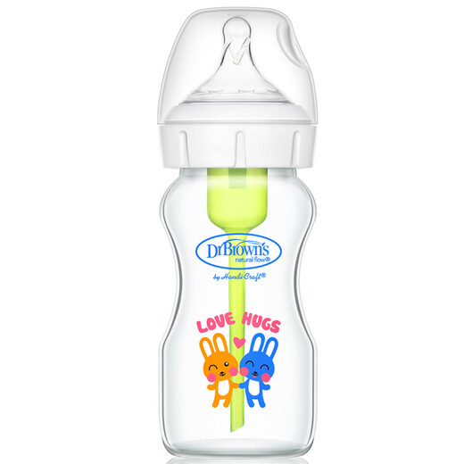 Botella de vidrio del Dr. Brown, 0-3 meses de bebé recién nacido, anti-manifiesto y asfixia, botella de calibre ancho 270 ml, doble conejo