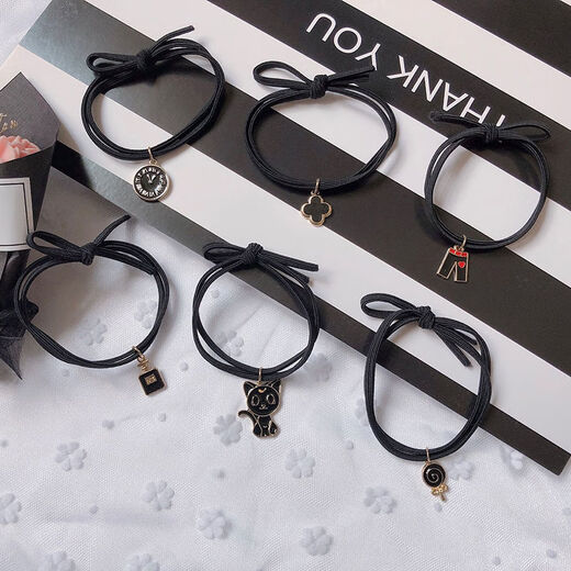 Sarara Gummibandpaar süßer Anhänger schwarzer Leder Cover Little Vorfahr Gummistband-Paar Armband für Freund SN6628 7-teiliger Set (wie im Bild gezeigt)