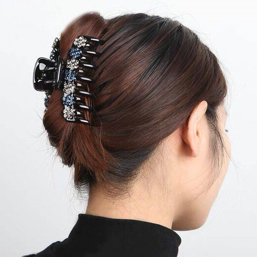 Case makeup Chinese Valentine's Day hairpin accessories Korean style large grabber headband diamond clip new crystal spring clip medium size female ink blue gray 7 claw clip large size 8 cm