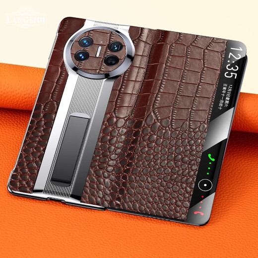 Asidiba Huawei Matex5 Téléphone mobile Étui pliant écran Flip Leather x5 Collector's Version Protection Case Smart Window X3 Full-inclusion Anti-Fall Business haut de gamme Support haut de gamme Nouveau Top Layer Cow Hide Crocodile Match Brown Huawei Mate X5