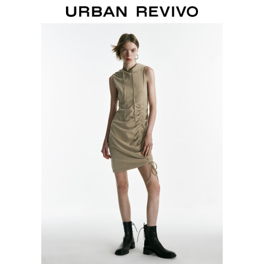 UR autumn new women's European and American style high street casual pleated hooded treasure dress UWL730004 Khaki L