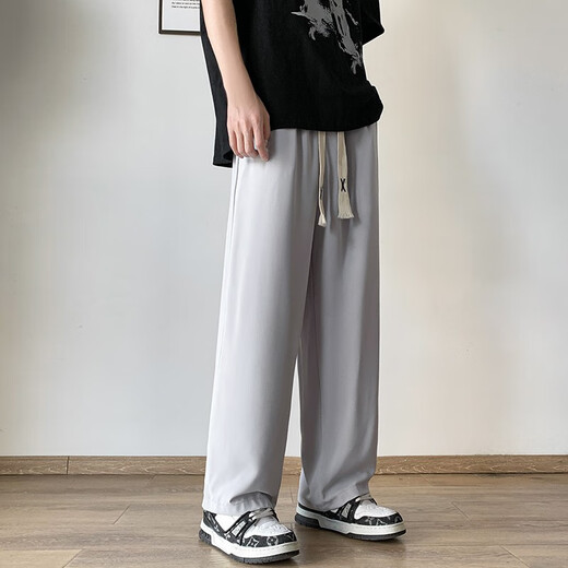 Jin Jin [Jin est égal à 0,5 kg] de la soie de glace à lames à patte droite décontractée pour hommes en été, pantalon à séchage rapide à jambes lâches minces de soie glaciaire, Black Black 5XL Recommandé 190-210 Jin [Jin est égal à 0,5 kg]