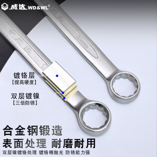威达 镀铬两用扳手开口梅花扳手组套汽修机修呆头扳手五金工具套装 两用扳手镀铬28mm(w14128)