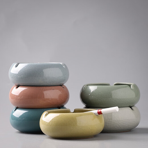 Ceramic ashtray Chinese style large personalized fashion simple creative trend office home living room ashtray custom large light blue